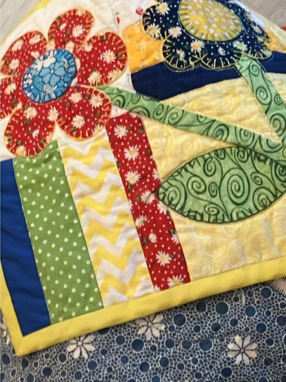 Handmade Floral Patchwork quilted placemats   Yellow, Blue & Red